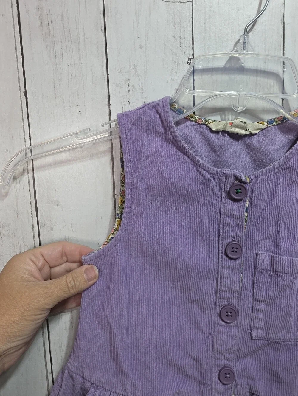 Mini Boden Girls Purple Cotton Corduroy Button Front Jumper Dress Size 5-6 Years